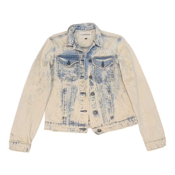 Designer Carmar Distressed Acid Wash, 100% Cotton Jean Jacket Size: S - Picture 4 of 10
